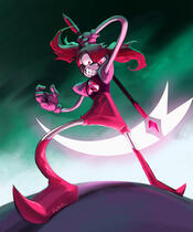 Spinel from Steven Universe wielding her scythe with a malicious grin.